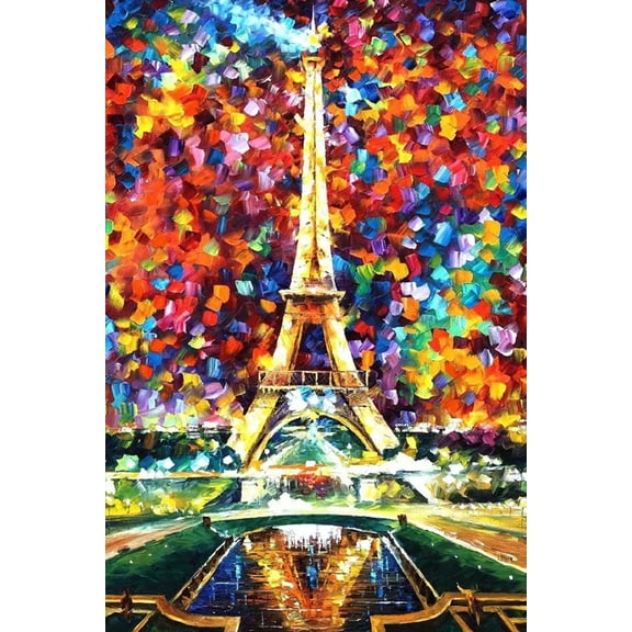 BUY ART FOR LESS Officially Licensed Paris of My Dreams by Leonid Afremov 36 x 24 Eiffel Tower Painting Reproduction Art Print Poster White Frame, Multicolor