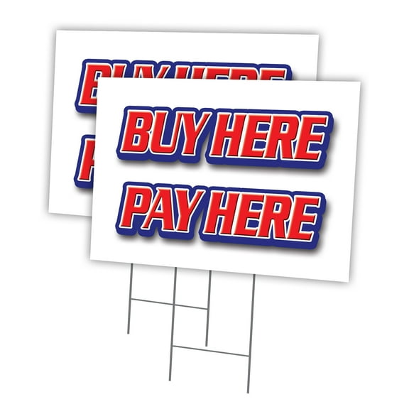 BUY HERE PAY HERE 2 Pack Of 18" x 24" Yard Sign & Stake outdoor plastic  window | Advertise Your Business | Stake Included Image On Front Only | Made in The USA