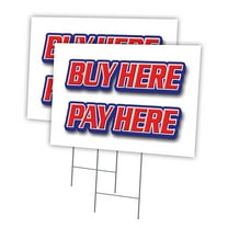 BUY HERE PAY HERE 2 Pack Of 18" x 24" Yard Sign & Stake outdoor plastic window | Advertise Your Business | Stake Included Image On Front Only | Made in The USA