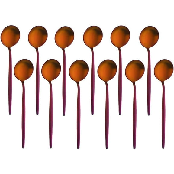 BUY&USE 12 PCS Modern Stainless Steel Espresso Coffee Spoons, 5 Inch Reusable Teaspoon, Popular Dinnerware Flatware Set, Widely Use on Home, Restaurant, Party, Rainbow Red