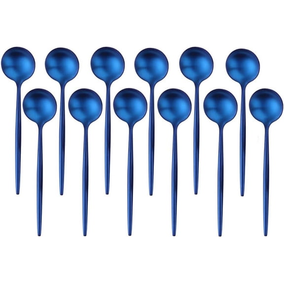 BUY&USE 12 PCS Modern Stainless Steel Espresso Coffee Spoons, 5 Inch Reusable Teaspoon, Popular Dinnerware Flatware Set, Widely Use on Home, Restaurant, Party, Blue