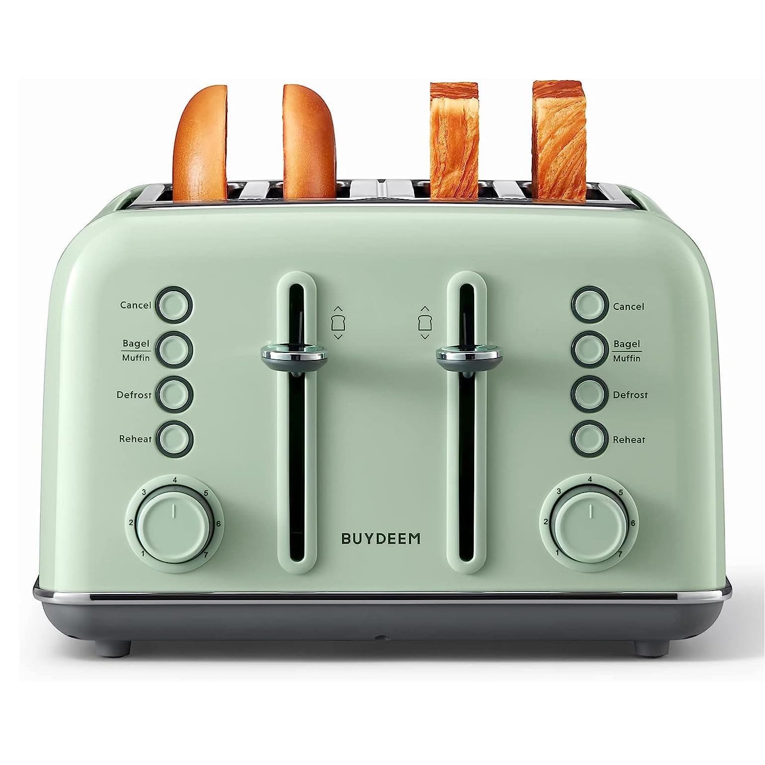 BUYDEEM 4Slice Toaster, Extra Wide Slots, Cozy Greenish
