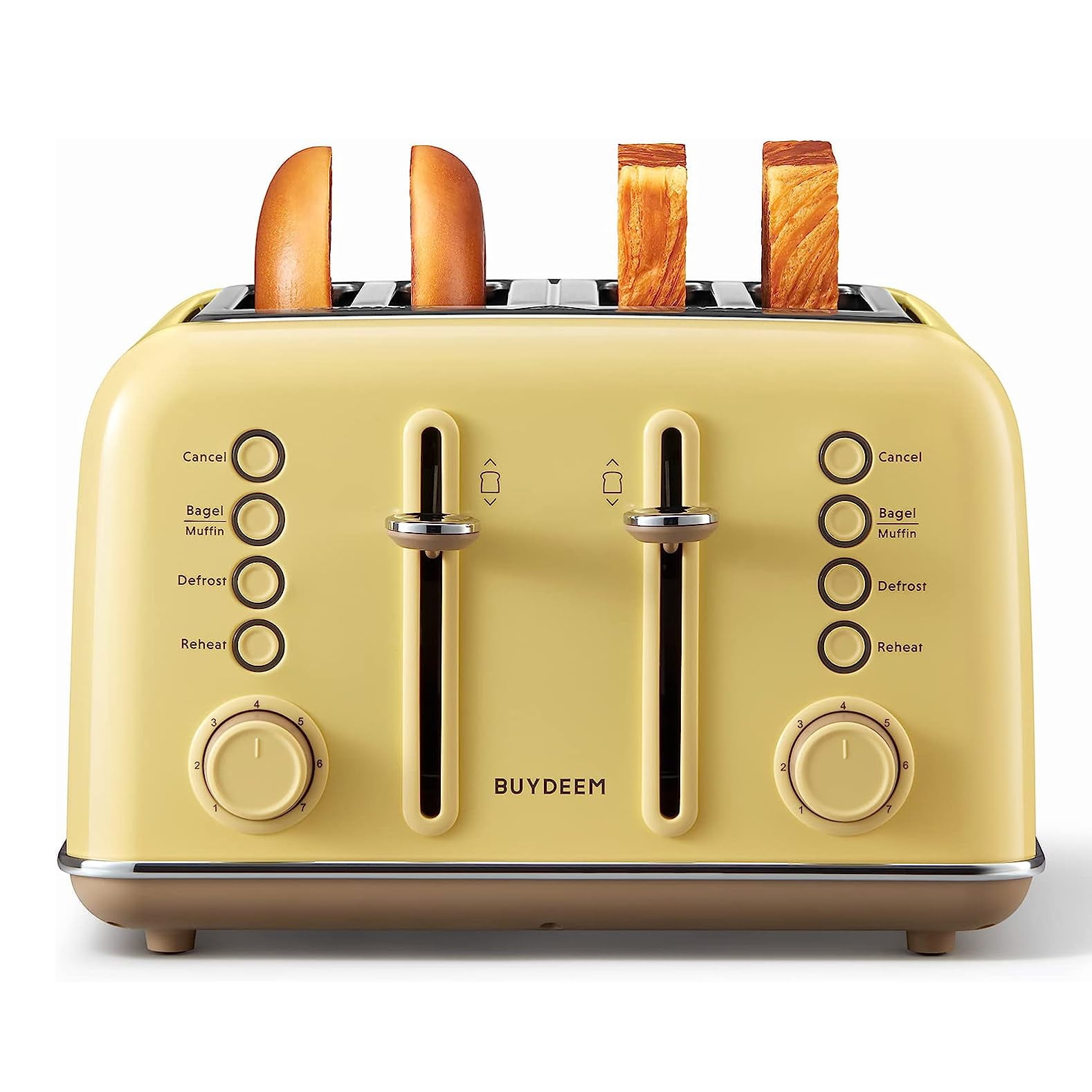 BUYDEEM 4Slice Toaster, Extra Wide Slots, Mellow Yellow