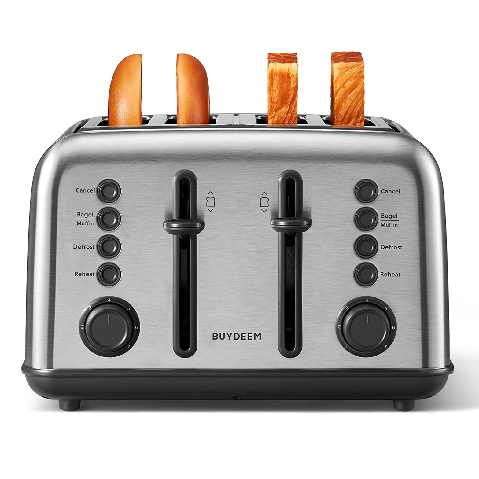 BUYDEEM 4Slice Toaster, Extra Wide Slots, Retro Stainless Steel