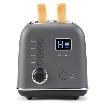 BUYDEEM Automatic Digital 2-slice Toaster, Extra Wide Slots, Ink Gray