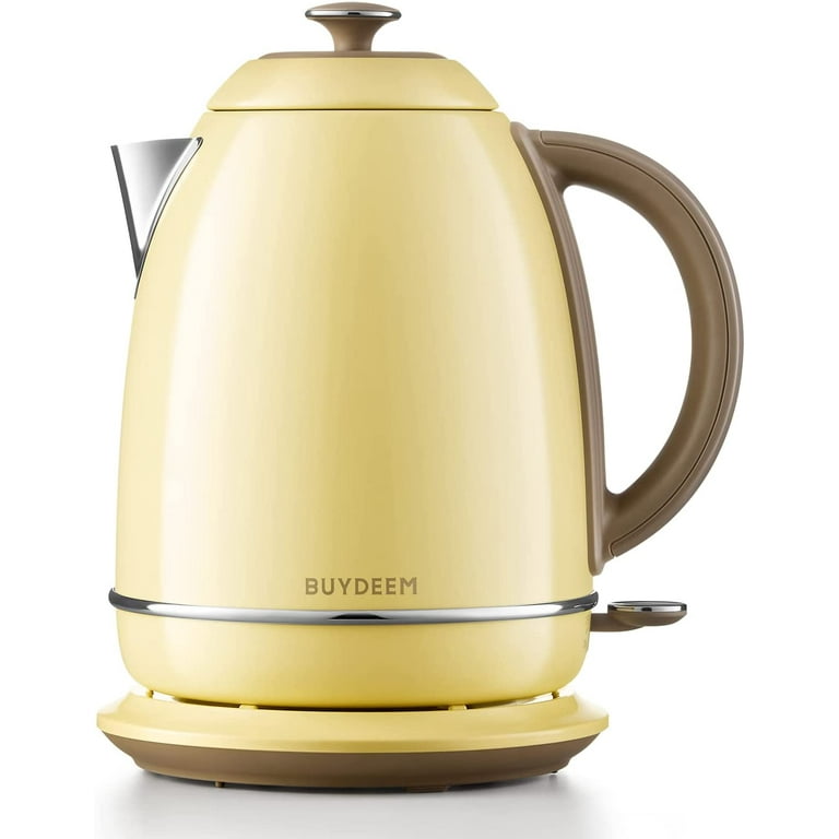 Buydeem K640 Stainless Steel Electric Tea Kettle with Auto Shut-Off and Boil Dry Protection, 1.7 Liter Cordless - Yellow