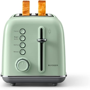 BUYDEEM Retro Stainless Steel 2-Slice Toaster, Wide Slots, High Lift Lever, Bagel & Muffin Function, Removable Crumb Tray, 7 Toasting Levels, Cozy Greenish