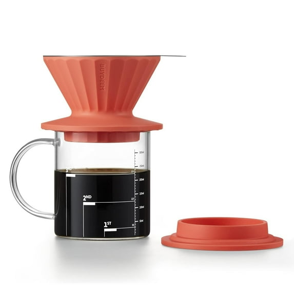 BUYDEEM Silicone Pour-Over Coffee Dripper with Glass Filter Cup, Orange