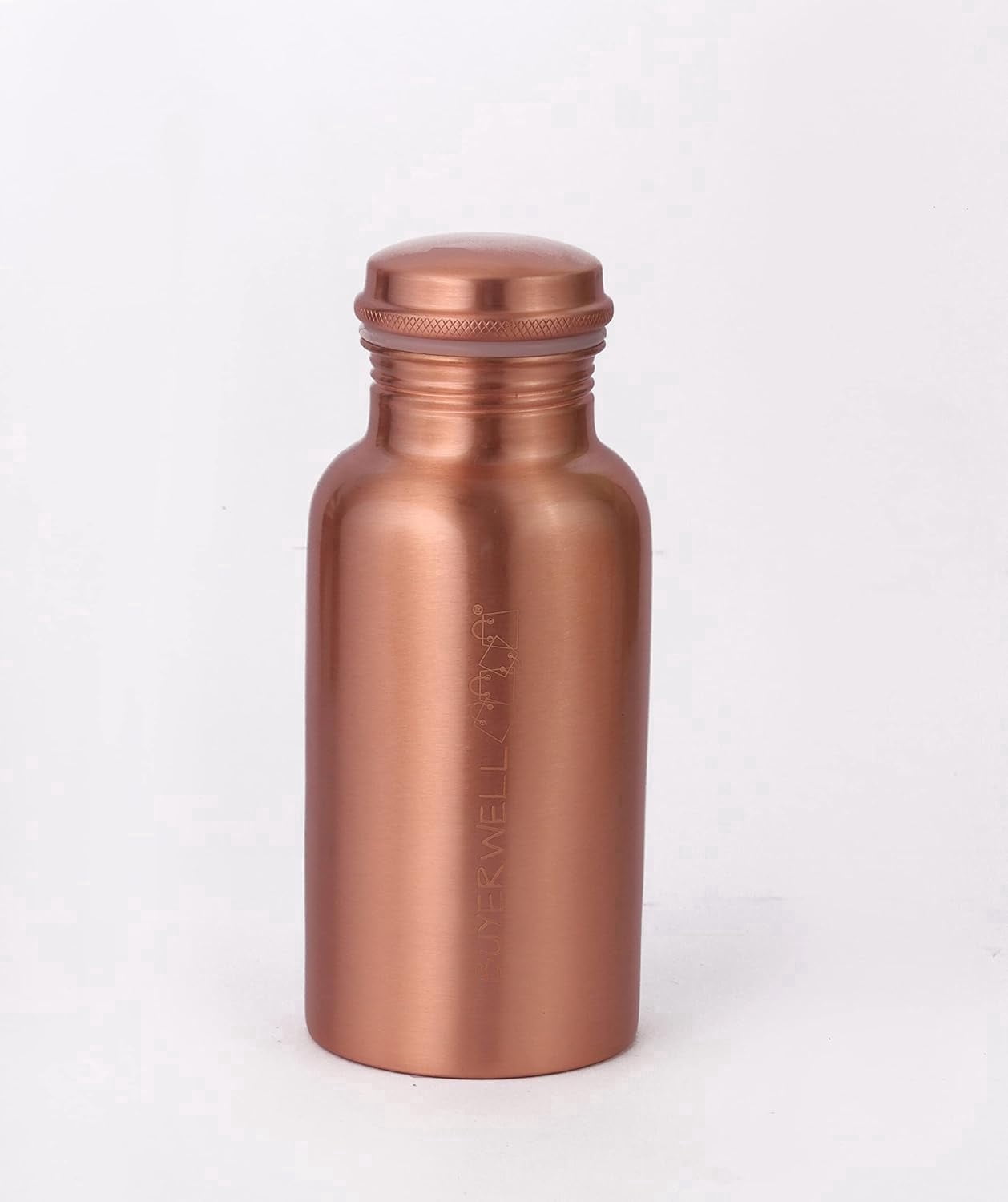 BUYERWELL 100% Pure Copper Water Bottle 17 Oz Bottle with Lid – Ayurvedic Vessel – Copper Water Vessel – Small -Leak Proof - Seamless Matt Finish