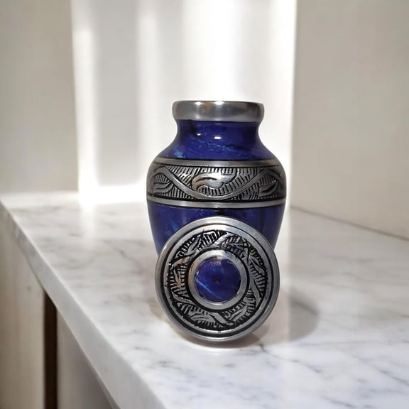 BUYERWELL Keepsake for Human Ashes Adult, Burial Urns, Decorative Urn, Funeral Urns, Cremation Urn, Marble Finish with Box, Memorial Container for Adult, Infant & Pet Remains (Cosmic Blue, Keepsake)