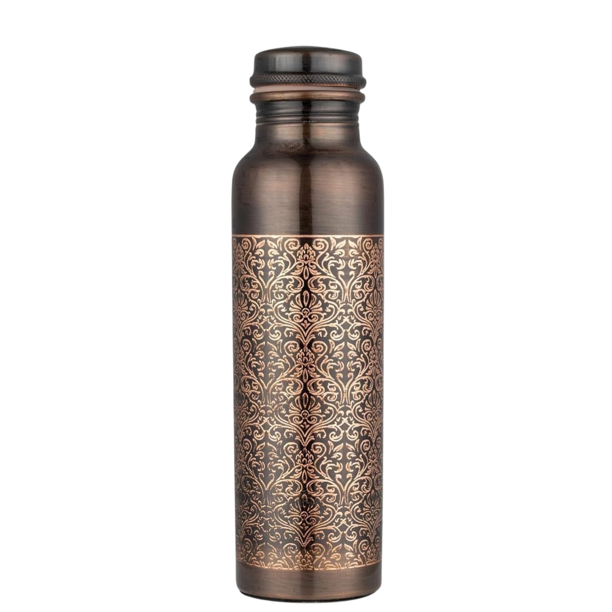 BUYERWELL Pure Copper Water Bottle 34 Oz Bottle with Lid –Leak Proof - Embossed - Ayurvedic Vessel – Drink More Water and Enjoy The Health Benefits
