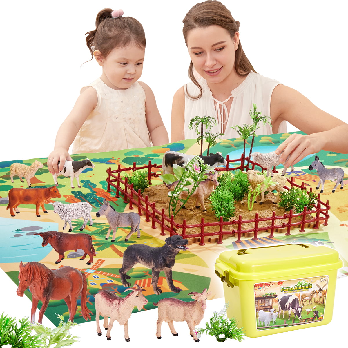 BUYGER Kids Farm Animals Toys for 3 Years Olds, Large and Mini Size Animals  Figurines Set with Assemble Fence, Realistic Plastic Farmyard Toys Gifts  for Kids Toddler Boys Girls : Buy Online