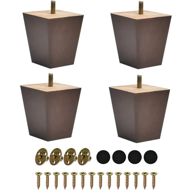 BUYGOO 3inch Wood Furniture Legs, Square Couch Legs, Sofa Legs Set of 4 with Screws