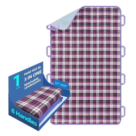 BUYHAO 35" x 60" Waterproof Bed Pad (1 Pack) with 8 Handles, Reusable Positioning Pad for Incontinence, Washable Underpad for Adults, Elderly, Bedwetting Kids, and Bedridden Patients