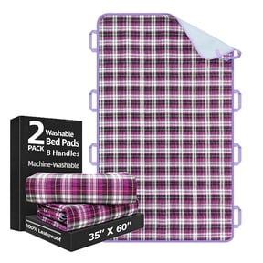 BUYHAO 35" x 60" Waterproof Bed Pad (2 Pack) with 8 Handles, Reusable Positioning Pad for Incontinence, Washable Underpad for Adults, Elderly, Bedwetting Kids, and Bedridden Patients