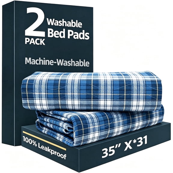 BUYHAO Washable Bed Pads for Incontinence 35"x31" (2 Pack) Reusable Heavy Absorbency Underpads, Waterproof Bedwetting Protection for Elderly & Pets (Blue)
