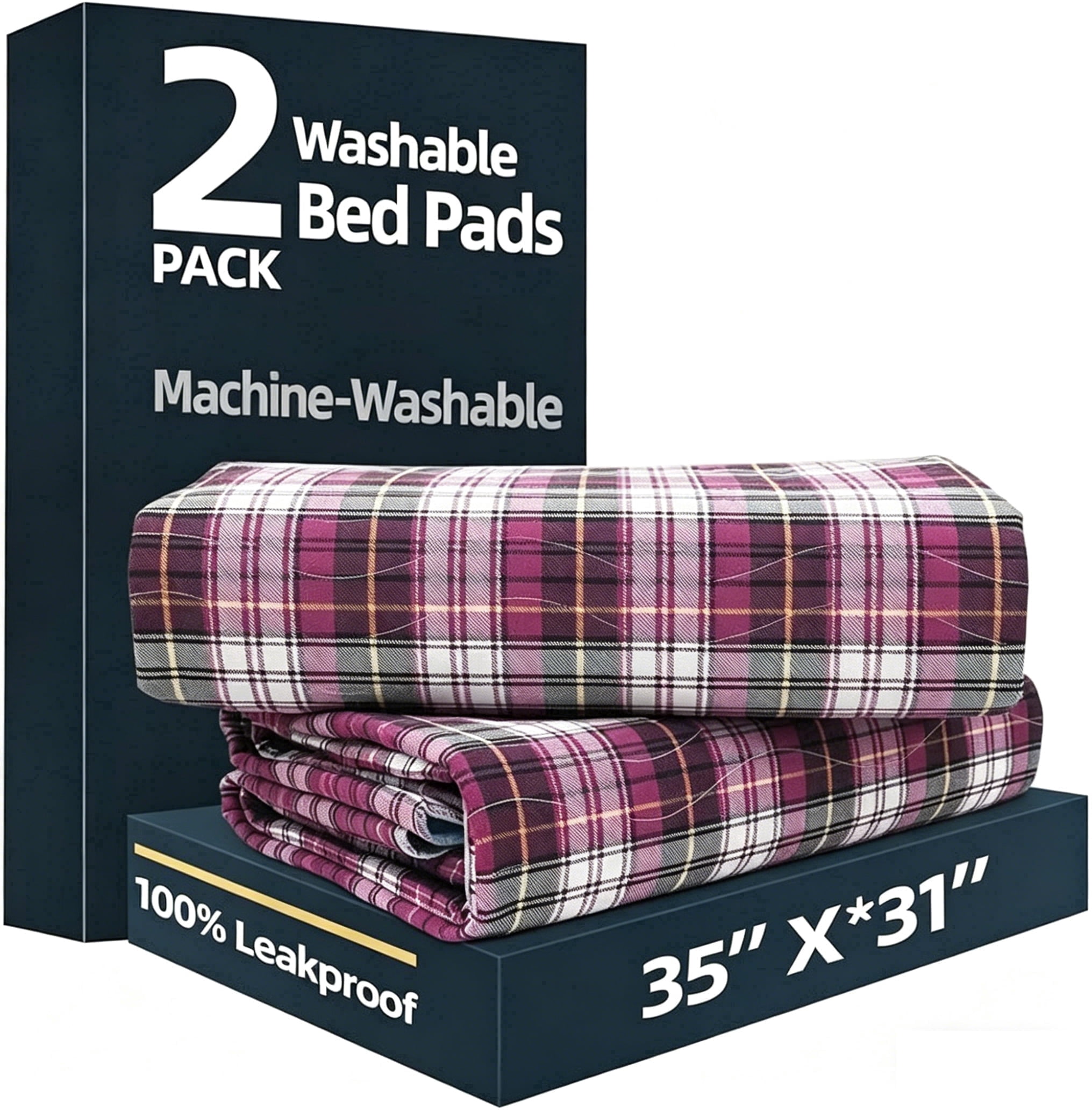 BUYHAO Washable Bed Pads for Incontinence 35"x31" (2 Pack) – Reusable Heavy Absorbency Underpads, Waterproof Protection for Elderly & Pets (Purple)