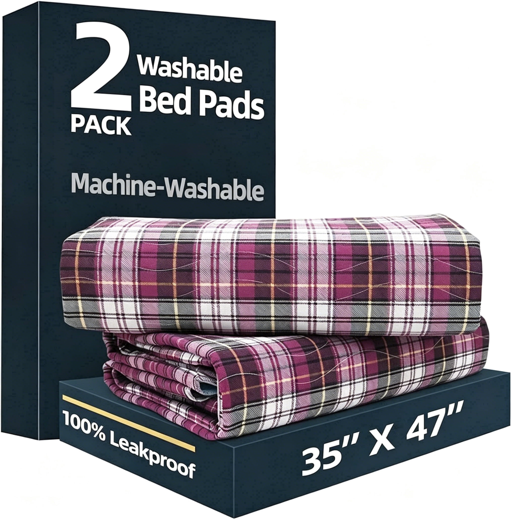 BUYHAO Washable Bed Pads for Incontinence 35"x47" (2 Pack) – Reusable Heavy Absorbency Underpads, Waterproof Protection for Elderly & Pets (Purple)