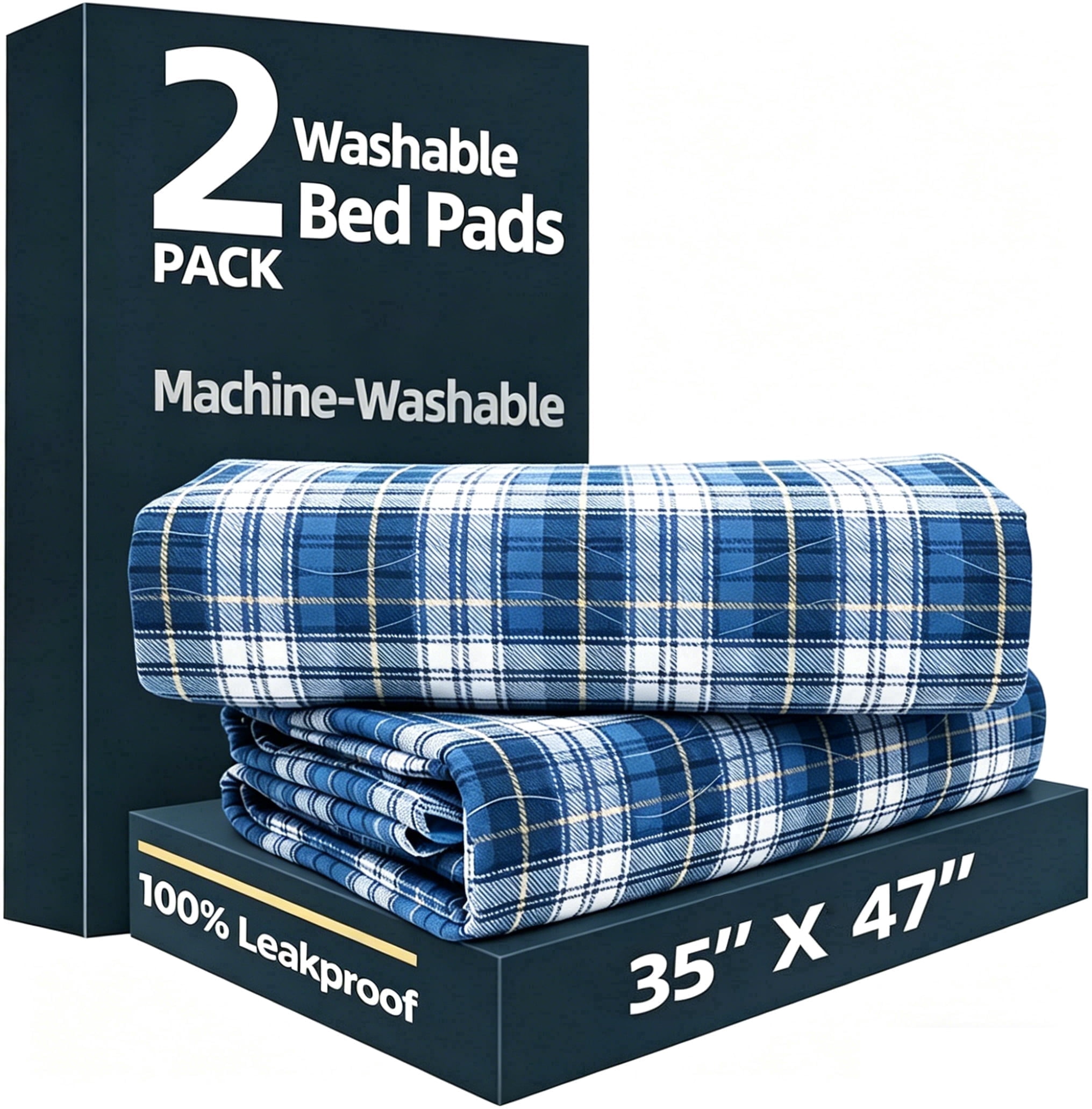 BUYHAO Washable Bed Pads for Incontinence 35"x47" (2 Pack) – Reusable Heavy Absorbency Underpads, Waterproof Protection for Elderly & Pets (Blue)