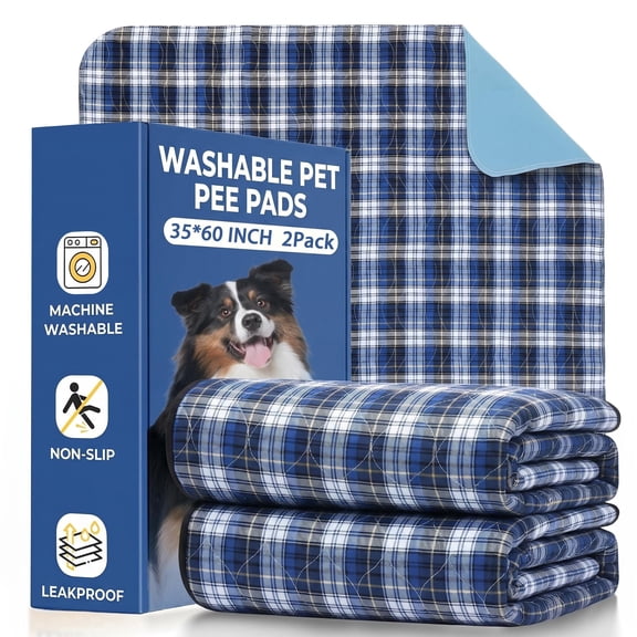 BUYHAO Washable Non-Slip Reusable Pet Training Pads, Heavy Absorbency, 2 Pack Blue