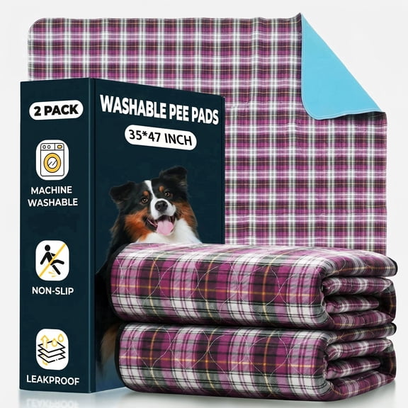 BUYHAO Washable Non-Slip Reusable Pet Training Pads, Heavy Absorbency, 2 Pack Purple