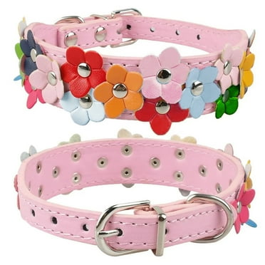 BUYHO Female Dog Collar,Fancy Pretty Colorful Floral Blue Faux Leather Cute Flower Puppy Collar for Small Medium Breed Pet Female Dogs Tiny Cats