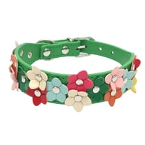 BUYHO Female Dog Collar,Fancy Pretty Colorful Floral Blue Faux Leather Cute Flower Puppy Collar for Small Medium Breed Pet Female Dogs Tiny Cats