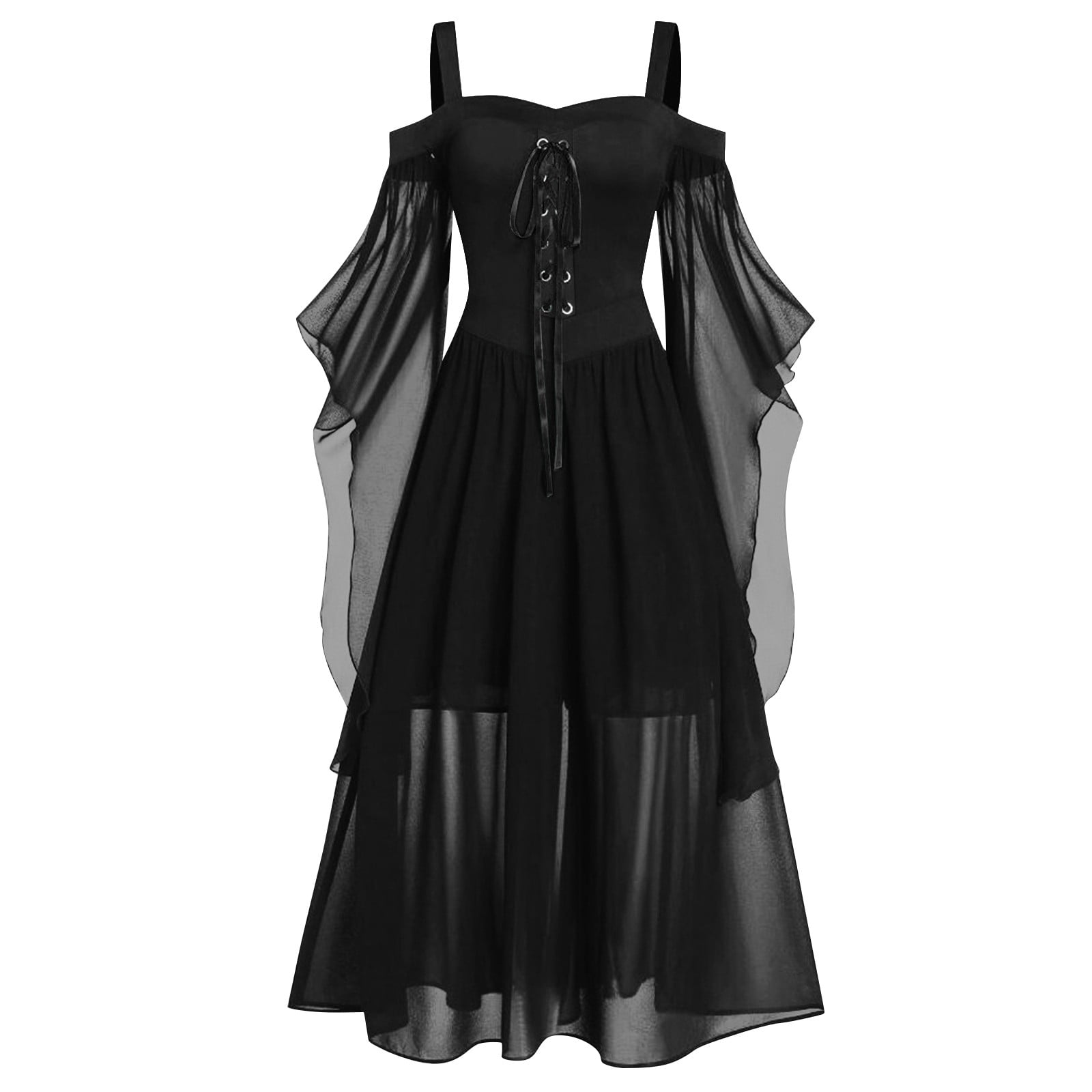 CHARMMA Rose GAL Women's Plus Size Gothic Dress – Cold Shoulder Butterfly Sleeve Halloween Outfit - View #10