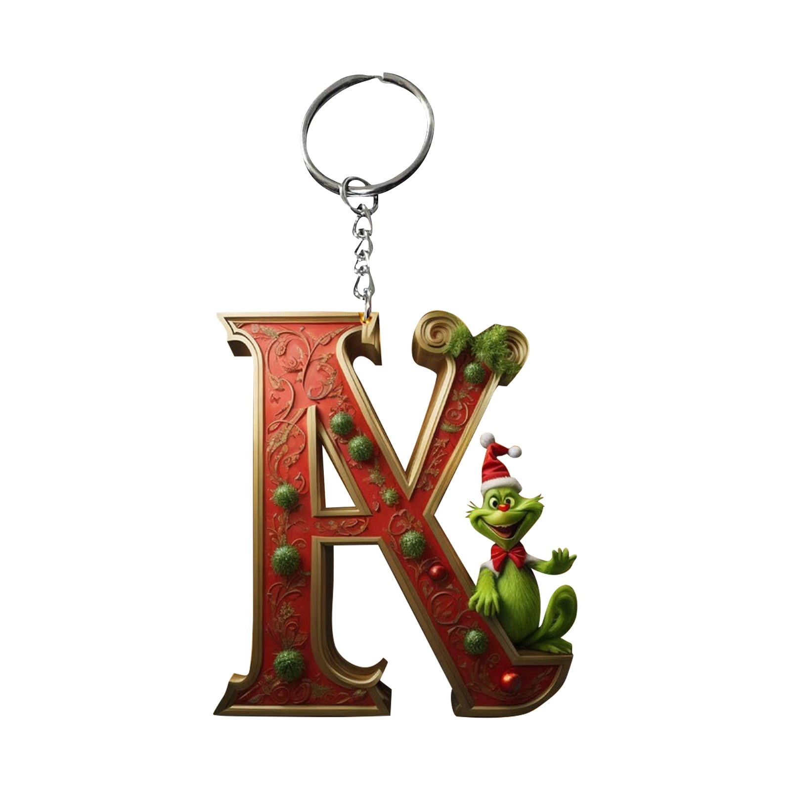 BUYHO Grinch Decorations For Christmas Tree Green Hair Keychain Initial