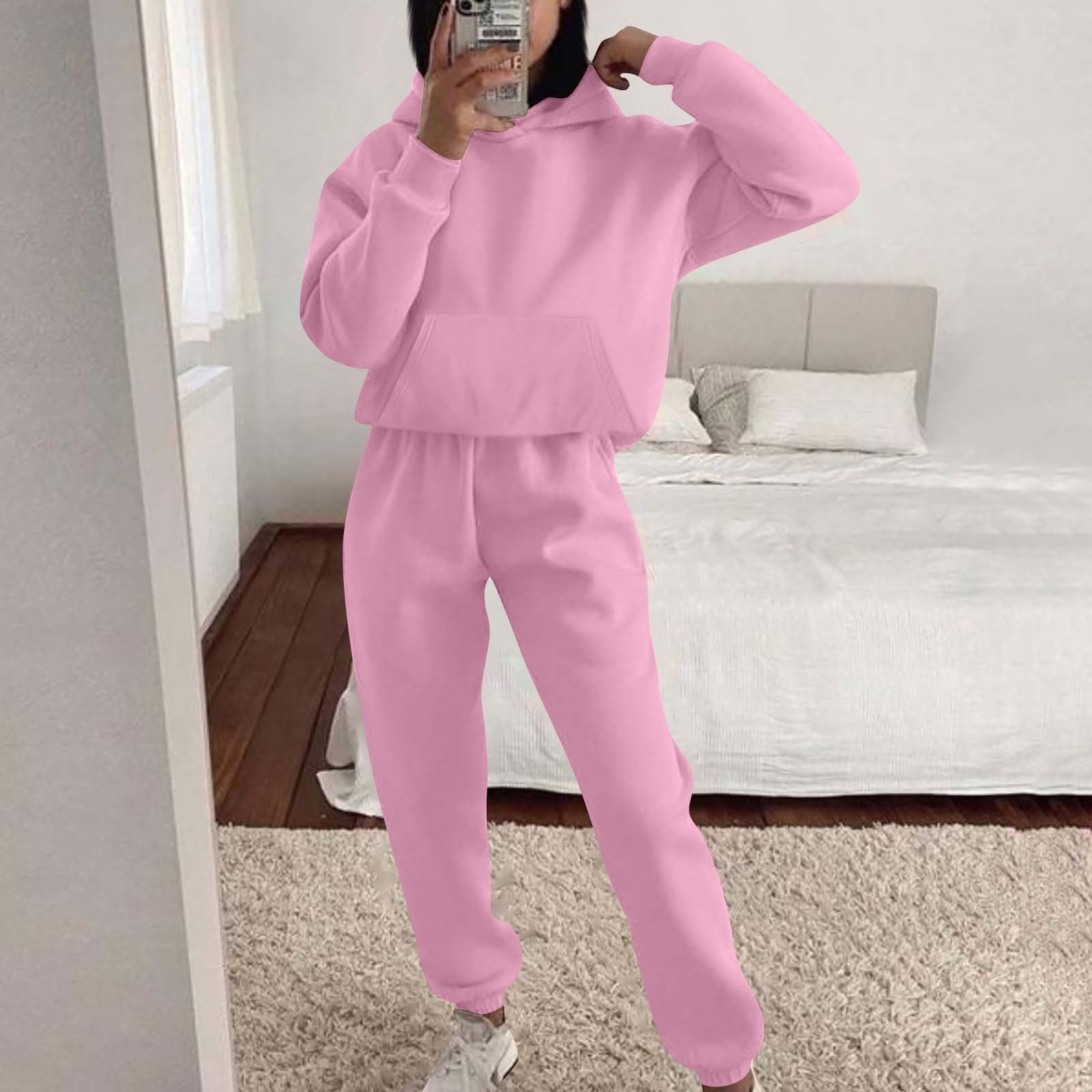 BUYHO Matching Couples Hoodies Tracksuit Sweat suit Set Yoga Sweatpants Running Jogger Sweatshirt for Women Pink L Walmart
