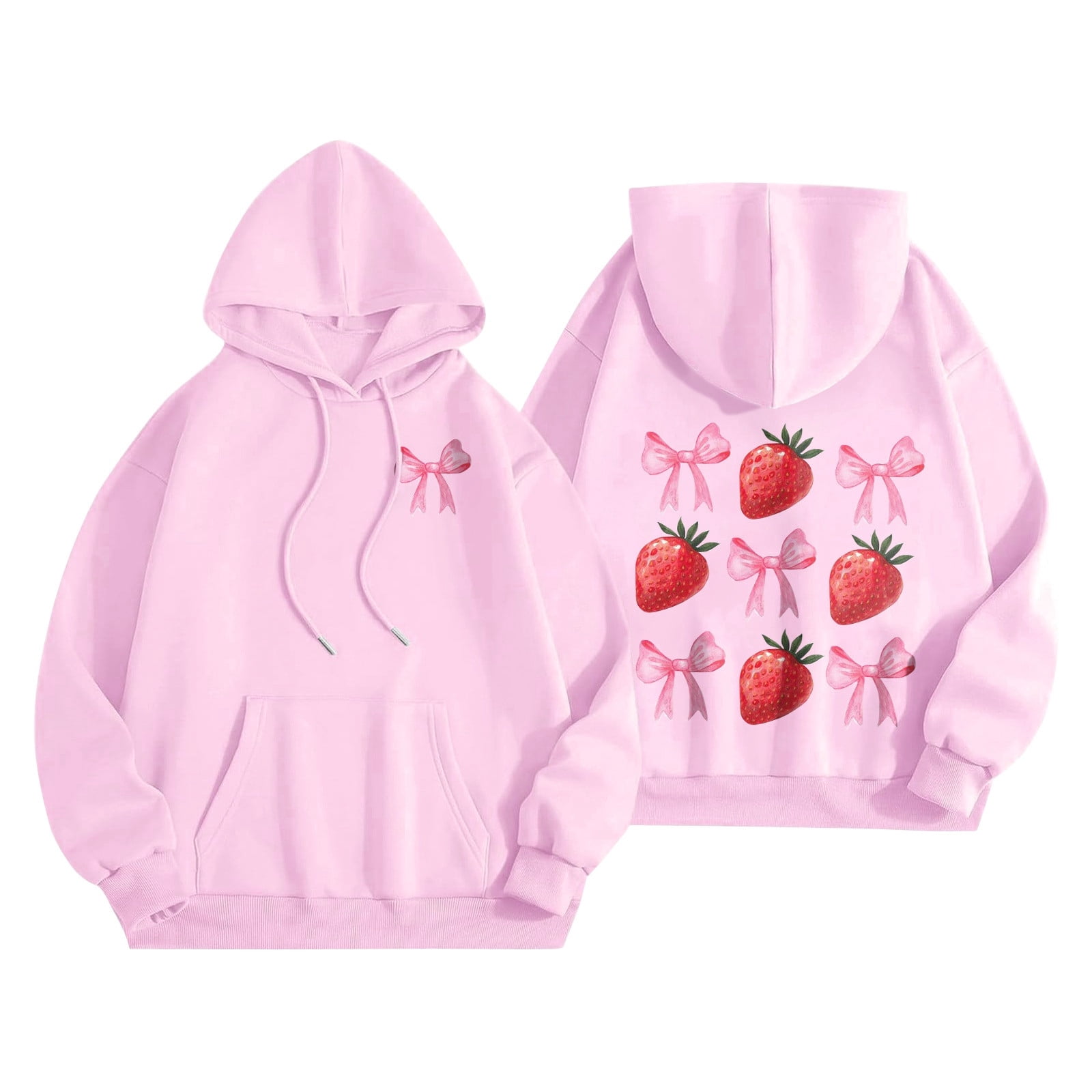 BUYHO Women Hoodies Strawberry with bow Print Graphic Hoodies Women's ...