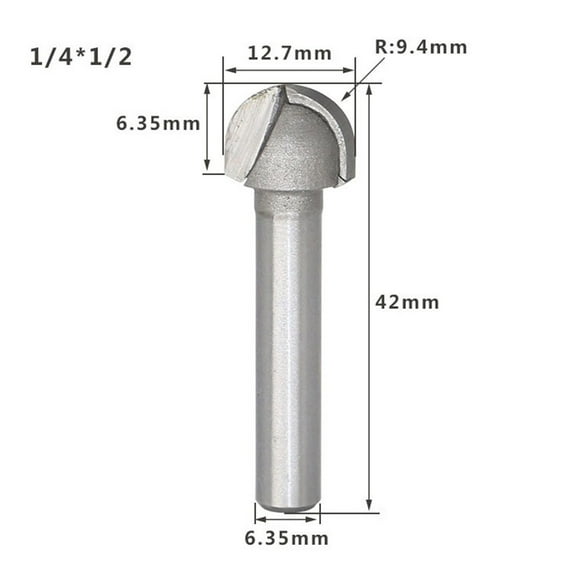 BUYISI 1/2" 1/4" Shank 2 Flute Round Bottom Router Bits Milling Cutter For Woodwork 1/4*1/2