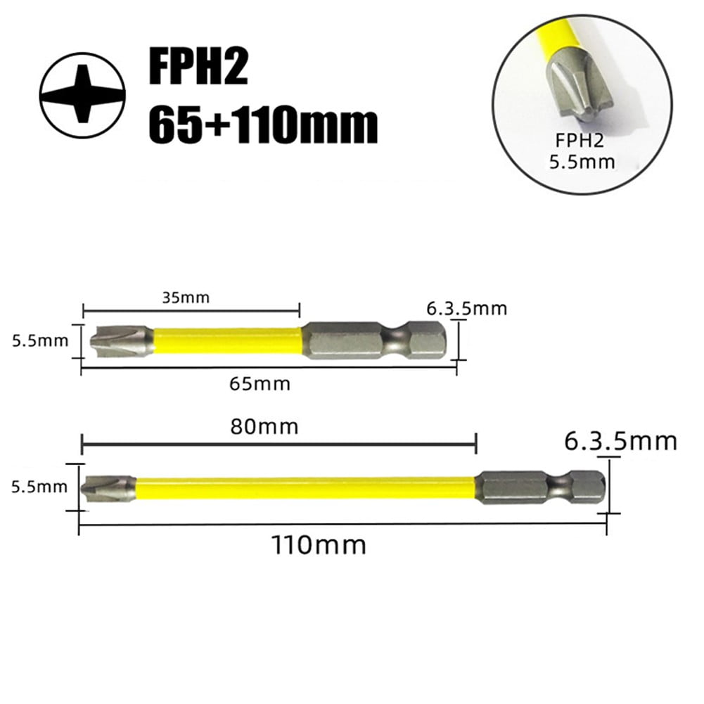 Two 110 Bit BUYISI 1/2pcs 65mm 110mm Magnetic Slotted Cross Screwdriver Bit Hand ...