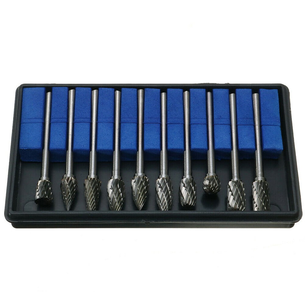 BUYISI 10pcs 1/8” Shank Carbide Burr Set Burrs For Aluminum Die Grinder Bit Pack