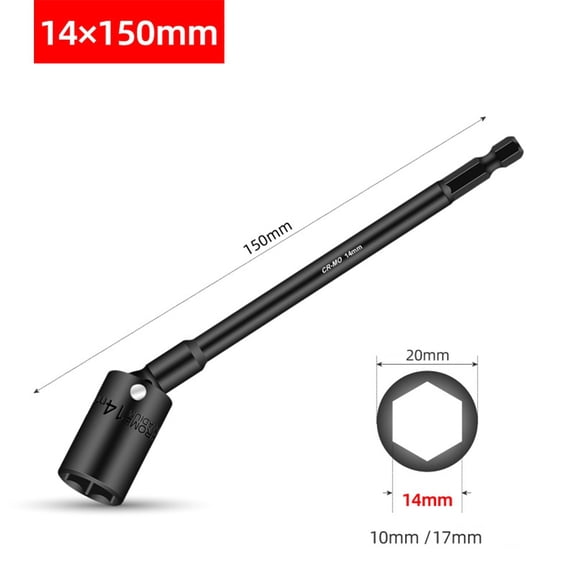 BUYISI 1Pc 150mm Hex Socket Degree Rotatable H8-H19 Head Adapter For Electric Driver Socket Wrench Power Tools Accessories 14mm