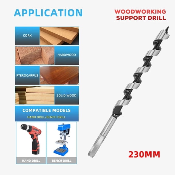 BUYISI 1pc 230mm Long Woodworking Center Auger Drill Bit For Wood Drilling Tools 6-25mm 12mm