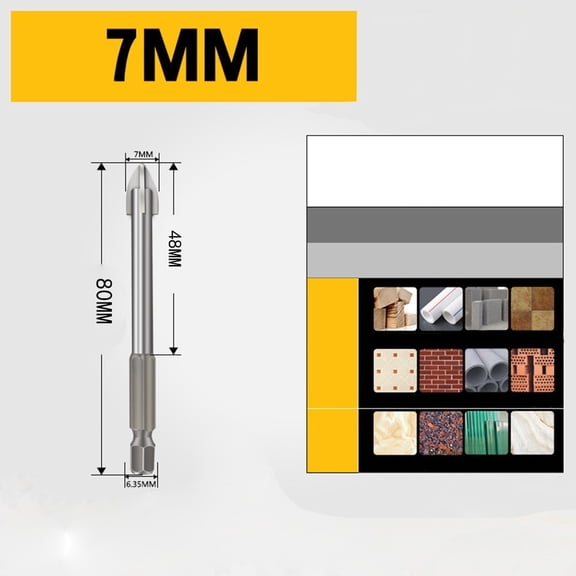 BUYISI 1pc Hex Shank Cross Tip Drill Bit Cemented Carbide Triangle Drill Bit For Tile Glass Cement Metal Ceramic Wood Plastic Drilling 7mm