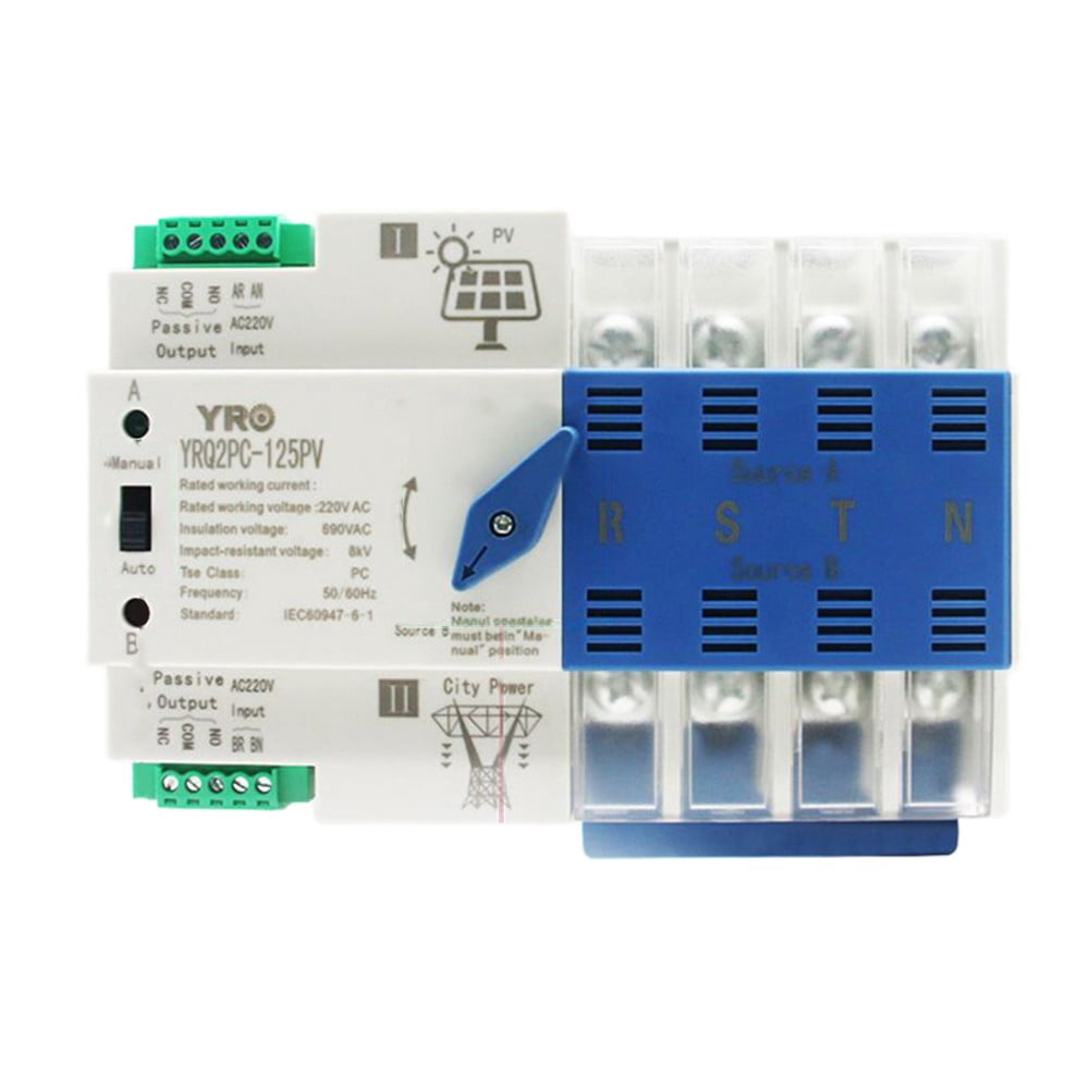BUYISI 2P125A Solar/PV Dual Power Automatic Transfer Switch Generator Changeover Switch 4P 125A 400V