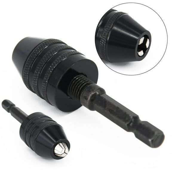 BUYISI Adapter Keyless Converter Tool Hexagonal Shank Drill Chuck 0.3-6.5mm 71x22mm Aluminum Alloy Black Mini 1 pc 1x