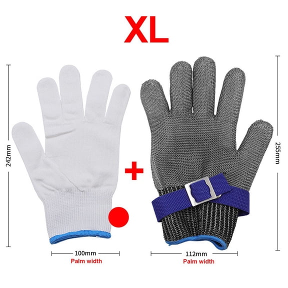 BUYISI Anti-cutting Gloves Stainless Steel Wire Gloves with Nylon Gloves for kitchen XL