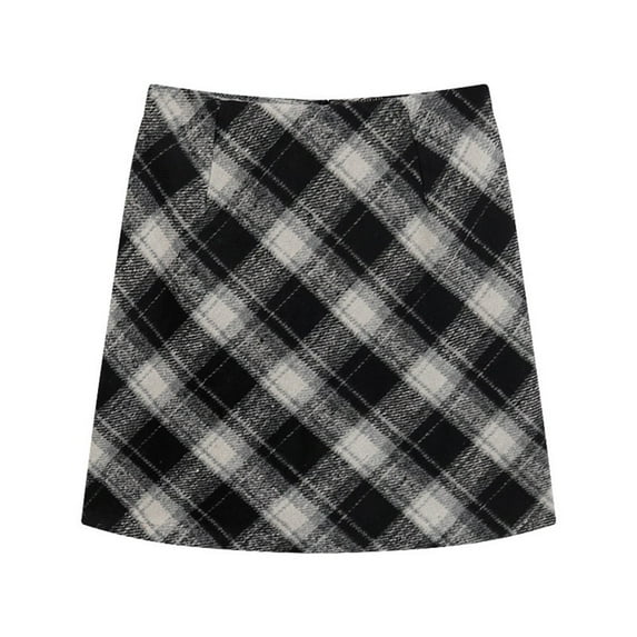 BUYISI Basic Simple Womens A-line skirt Versatile High waist Woolen Skirt Black M