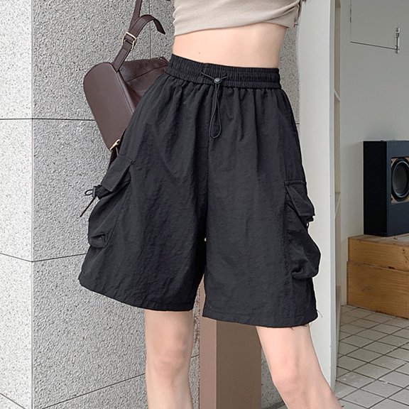 BUYISI Basic Simple Womens Drawstring Loose Casual Shorts Versatile Overalls Black XXL