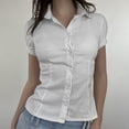 thumbnail image 1 of BUYISI Basic Simple Womens Lapel Stripes Short sleeves Shirt All-match Casual tops White M, 1 of 9