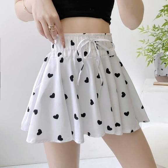 BUYISI Basic Simple Womens Loose Short skirt Polka dots Heart Versatile Skirt White2 L