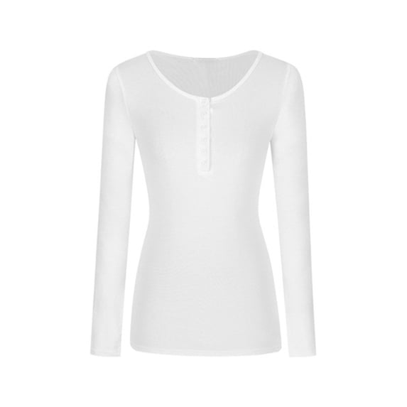 BUYISI Basic Simple Womens Round neck Long sleeves T-shirt Slim fit Base shirt Top White M