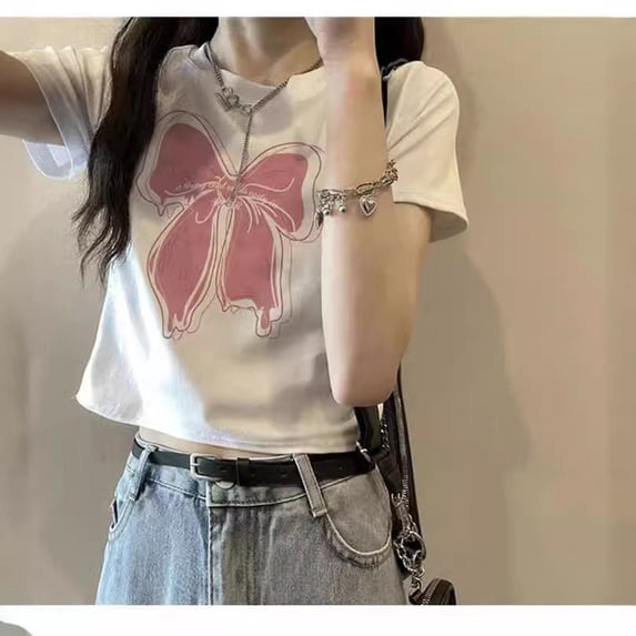 BUYISI Bow Shirt Embossed Work Beautiful Shape Lots Of Stretch Women Clothing Tshirt White XL