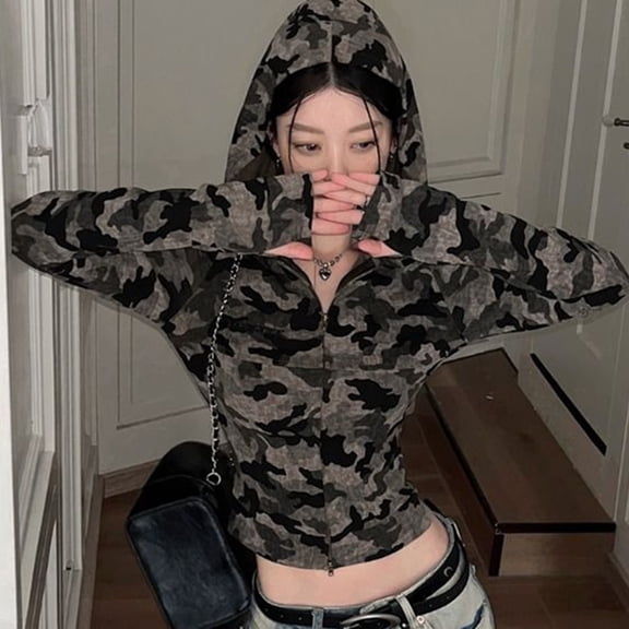 BUYISI Camouflage Long Sleeve Hooded Jacket Camouflage S