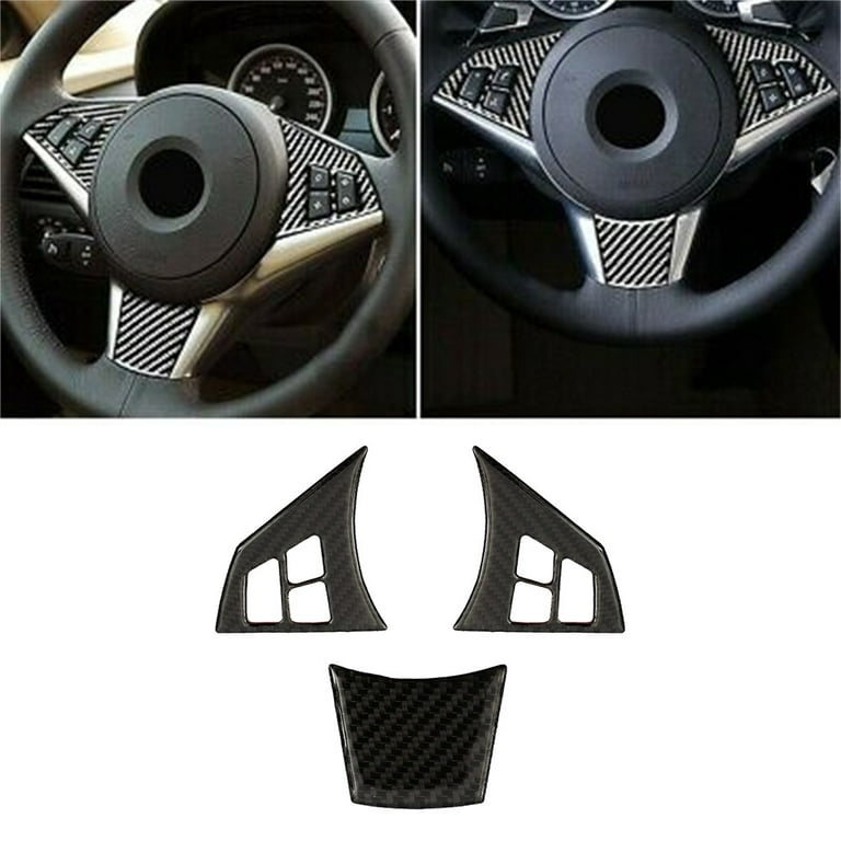 BUYISI Carbon-Fiber Steering Wheel Decoration Cover Trim For Bmw E60  5-Series 2004-2010 