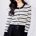 thumbnail image 1 of BUYISI Casual Black And White Striped Long Sleeve Cardigan Sweater White S, 1 of 5