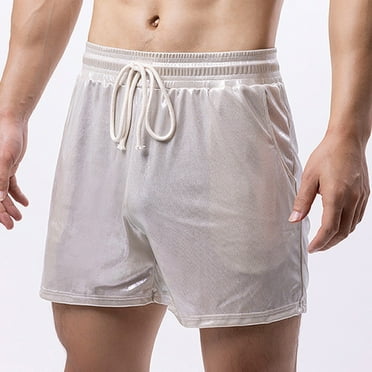 BUYISI Comfortable Men's Sports Shorts with Elastic Waistband for Summer Wear White M